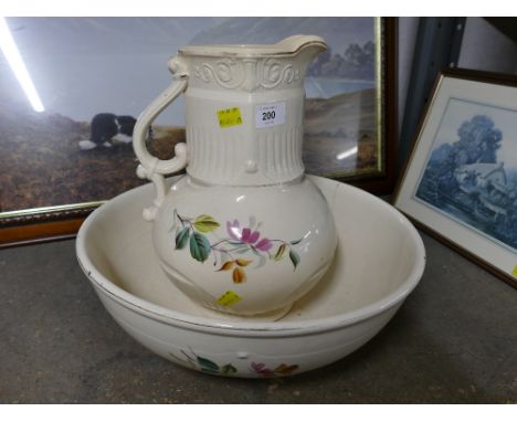 Large Victorian floral wash jug and basin 