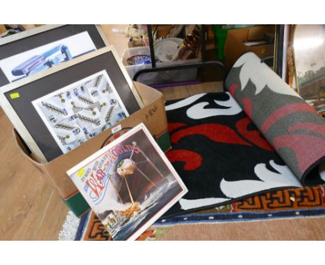 White black and red rug, Bentley poster, 'Corporate Ladder' limited ed 1/200 modern print, vinyl copy of War of The Worlds an