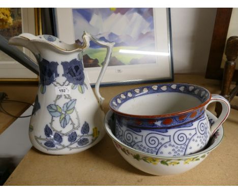 Losol Ware Sark Art Nouveau pattern wash jug, mismatched basin and chamber pot