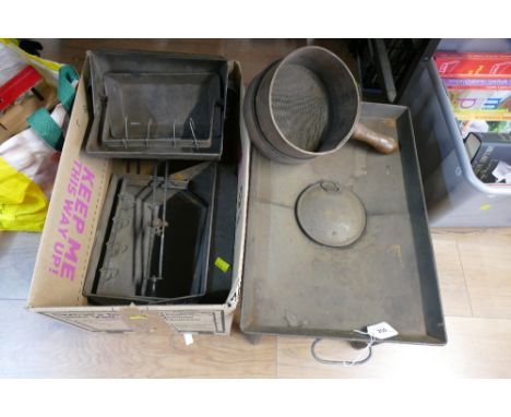 Two boxes of vintage outdoor cookware and gardening equipment 