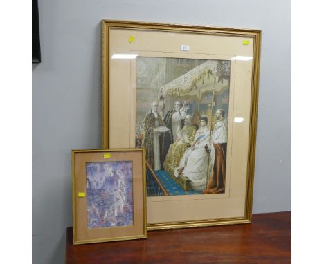 Print of The Coronation of King Edward VII and Queen Alexandra, 90 cm x 70 cm, and Middle Eastern picture