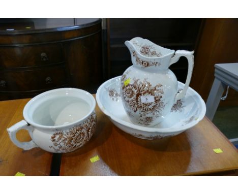 Ceramic three piece wash jug and bowl set 