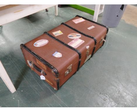 Vintage travel trunk with Cunard Line, White Star Line etc stickers