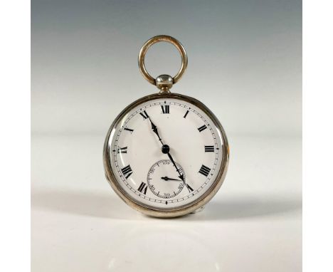 Antique original 1920s open face winding pocket watch silver filled case with chain and key. Features a white porcelain dial,