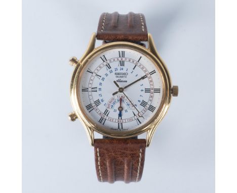 This watch has Japan movement with month, day, date, and timer on the face. The total length with the brown genuine calfskin 