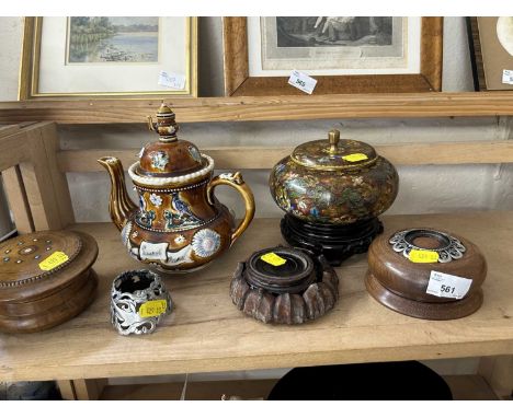 Mixed Lot: Barge ware type teapot, modern cloisonne covered jar and various other items