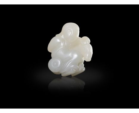 A FINE CELADON JADE 'BOY ON HORSE' PENDANT清中期 青白玉 馬上童子掛件China, mid Qing dynasty.H: 4.4cm