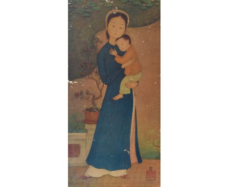 MAI TRUNG THU 梅忠恕 (VIETNAM AND FRANCE, 1906-1980) Mother and Her Son, 1961Print, 58 x 29cmBears a printed signature and a sea