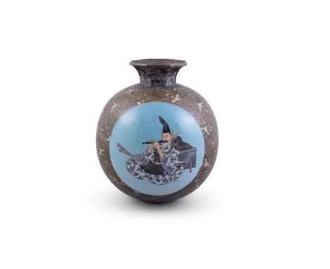 A LARGE CLOISONNÉ ENAMEL GLOBULAR VASE,  Japan, Meiji period (1868-1912)with flared octagonal rim and short tapering neck, de