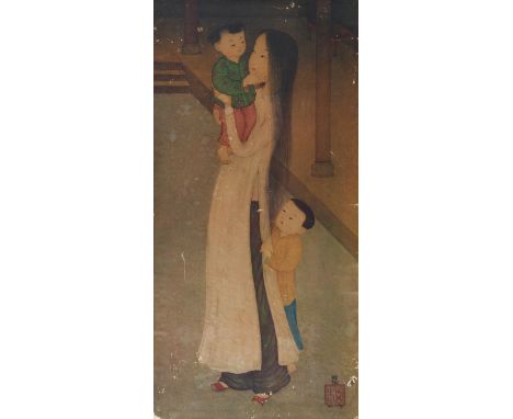 MAI TRUNG THU 梅忠恕 (VIETNAM AND FRANCE, 1906-1980)Maternity: A Young Mother with Her Two Children, 1971Print, 58 x 29cmBears a