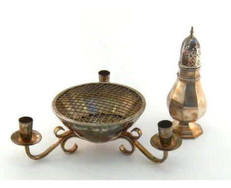 A Japanese silver plated three-light candelabrum rosebowl centrepiece, Japanese character and “Heavy silver plate” marks, 30c