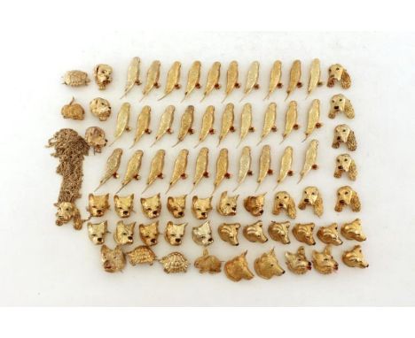 A mixed lot of 1960s silver gilt and enamel brooches and pendants, all modelled as various birds and the heads of bulldogs, s