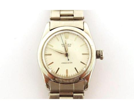 Rolex, Precision, a mid size stainless steel manual wind wristwatch, ref. 4220, no. 504380, the white dial with raised silver
