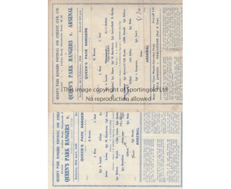 QPR V ARSENAL 1944     Two single sheet programmes for Queen's Park Rangers home matches 26/2/1944 London Cup and 29/4/1944 F