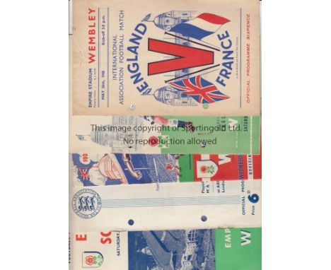 ENGLAND          A collection of 5 England programmes v France 1945 (Punch holes/light team changes), Scotland 1947 (Punch ho