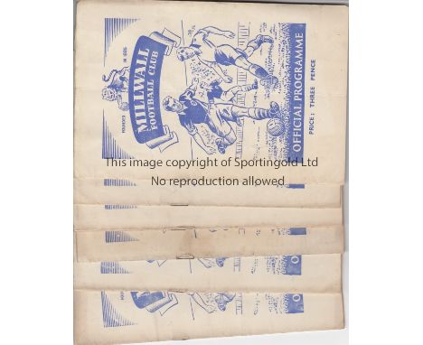 MILLWALL   A collection of 7 Millwall home programmes from the 1949/50 season. 5 League matches and an FA Cup tie v Fulham an