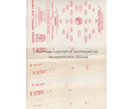 ARSENAL RESERVES     Ten home single card programmes for season 1963/4 including C. Palace with 2 punched holes, Colchester U
