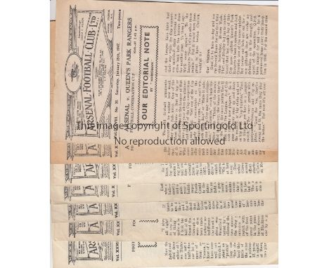 ARSENAL      Seven home programmes for Football Combination Cup matches in 1946/7 season including QPR, Southend, Southampton