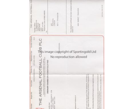 ARSENAL      Original share certificate for one share and the value in the share has now been sold. Therefore there is no mon