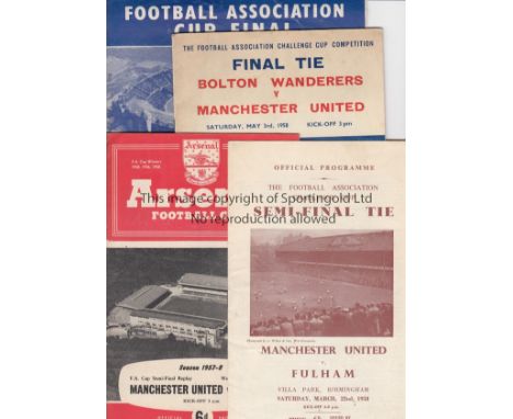 MAN UTD 58   Collection of programmes for the FA Cup, both Semi-Final issues v Fulham at Villa Park and at Highbury, the Cup 