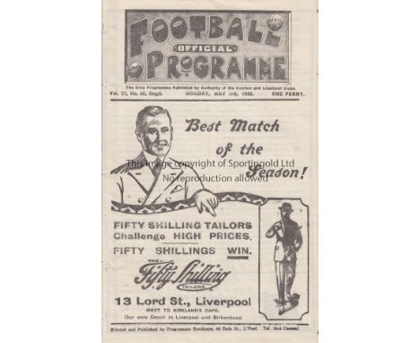 EVERTON - NEW BRIGHTON 1926    Everton home programme v New Brighton, Monday 3/5/1926, Liverpool Senior Cup Final, at Anfield