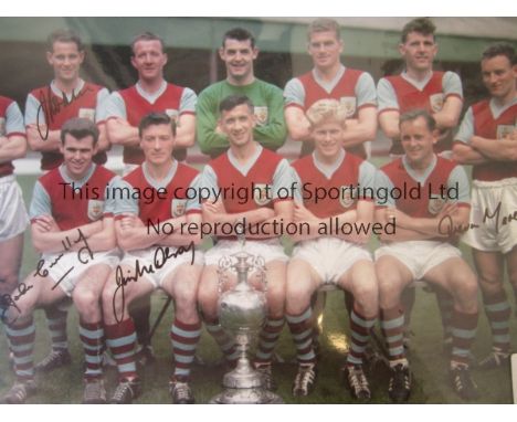 BURNLEY        Lot of 16” x 12” photos, 7 in total – showing former Burnley players 1950s - 1970s, all signed, includes a mul