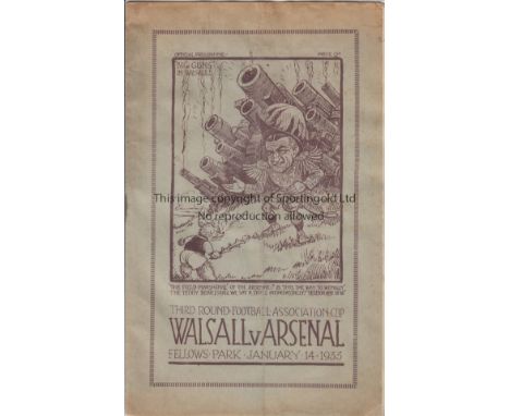 WALSALL V. ARSENAL 1933      Programme for one of the most famous FA Cup shocks when Walsall won the home tie 2-0 on 14/1/193