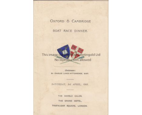THE BOAT RACE 1909    Very scarce Boat Race Dinner Menu dated 3/4/1909, held at The Grand Hotel, Trafalgar Square, London , t