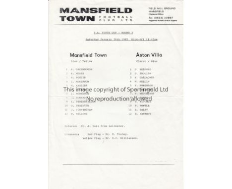 MANSFIELD   A collection of 21 Mansfield Town home Youth programmes 1985-2000 to include v Leeds (FAYC) 1986/87. Largely FA Y
