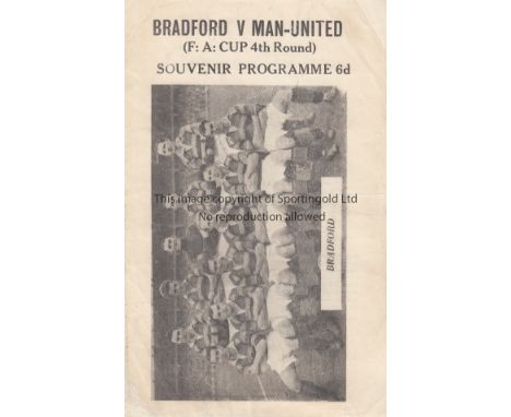 BRADFORD PA - MAN UTD 49  Pirate programme for the 4th Round Cup-tie replay, Bradford PA v Manchester United, four page souve