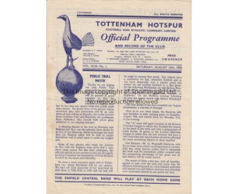TOTTENHAM 1950-51    First programme of the 1950-51 Tottenham Championship season, Practice match four page issue, Whites v R