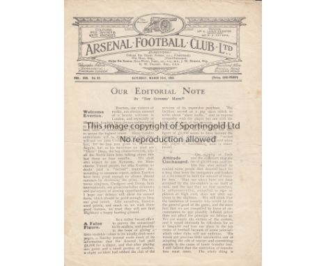 ARSENAL - EVERTON 1925 - DIXIE DEAN  Arsenal home programme v Everton, 21/3/1925, Dixie Dean debut match, white , four page i