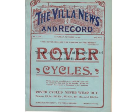 ASTON VILLA   Joint issue Aston Villa Reserves v Dudley and Villa Schools v Wrexham Schools 17th November 1906. Includes port