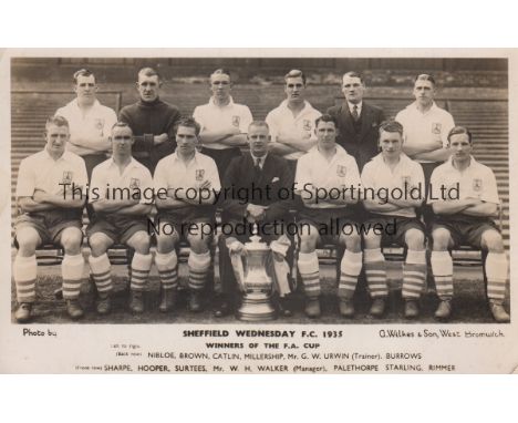 SHEFFIELD WEDNESDAY 1935   Postcard showing Sheffield Wednesday team group 1935 with the FA Cup which they won by defeating W