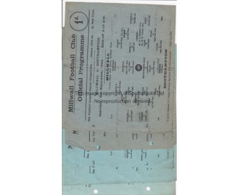 MILLWALL   A collection of 6 Millwall home programmes all single sheets from the 1944/45 season. 5  War League matches v Sout