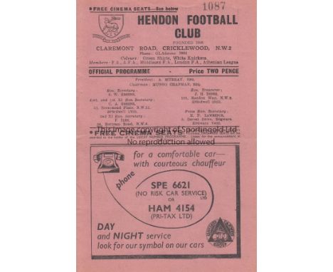 ARSENAL / TED DRAKE AUTOGRAPH      Programme for the away Will Mather Cup match v. Hendon 20/5/1947 with team changes and Ted