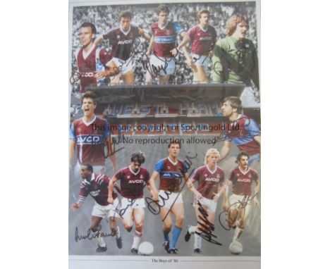 WEST HAM     Colorized 16” x 12” montage-photo, showing images of ‘The Boys of 86’, West Ham finished 3rd in the First Divisi