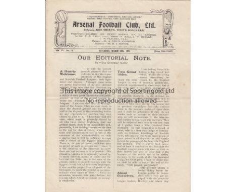 NEUTRAL AT ARSENAL  1921 INTER-LEAGUE      Uncut fold-out 8 page programme for Football League v Scottish League 12/3/1921, s