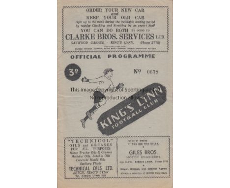 ARSENAL      Programme for the away ECL match v. King's Lynn 12/1/1952, very slightly creased.   Generally good
