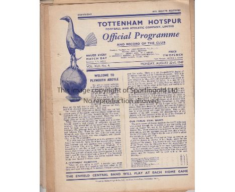 TOTTENHAM   A collection of 22 Tottenham home programmes 21 League and FA Cup v Sunderland from the 1949/50 2nd Division prom