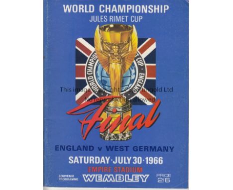 WORLD CUP 1966   Official Programme (original) for the 1966 World Cup Final England v West Germany. No writing. Slight wear a