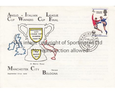ANGLO-ITALIAN CUP 1970  First Day Cover, Manchester City v Bologna, 23/9/70, Anglo-Italian  League Cup Winners Cup Final, 23/