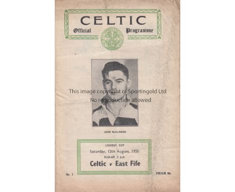 CELTIC          Programme Celtic v East Fife Scottish League Cup 12th August 1950. Light folds with some ageing.             