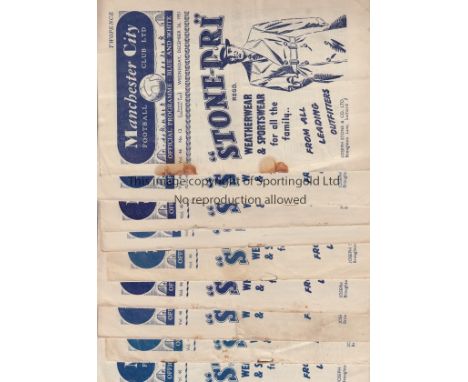 MAN CITY 51-2   Eleven Man City home programmes, 51/2, v Chelsea (rust marks), Portsmouth, Derby, Wolves (Cup), Blackpool, To