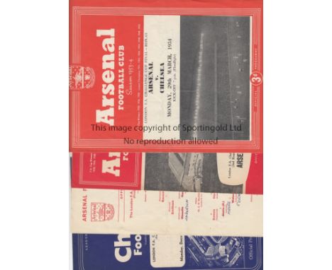 ARSENAL / CHELSEA     Four programmes for London Challenge Cup matches. At Arsenal 29/3/1954 slightly creased and team change