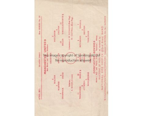 MAN UTD - DONCASTER 45   Single sheet Man Utd home programme v Doncaster, 28/4/45, War Cup North Third Round, minor fold, sco