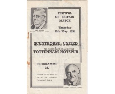 SCUNTHORPE - TOTTENHAM 51 F.O.B One of the more unusual Festival of Britain programmes, Scunthorpe United v Tottenham, 10/5/5
