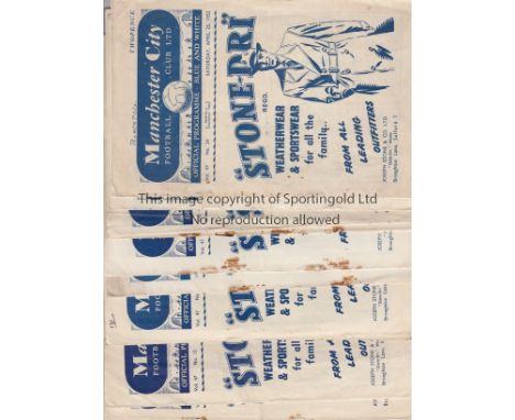 MAN CITY 52-53  Eleven City home programmes, 52/3, v Swindon (Cup), Middlesbrough (creased), Luton (Cup, slight wear), Newcas