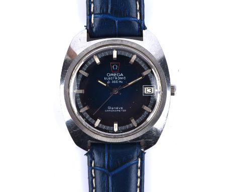 Omega a Reference 198.030 Geneve  stainless steel gentleman's Electronic Chronometer wristwatch the signed blue dial  with ba