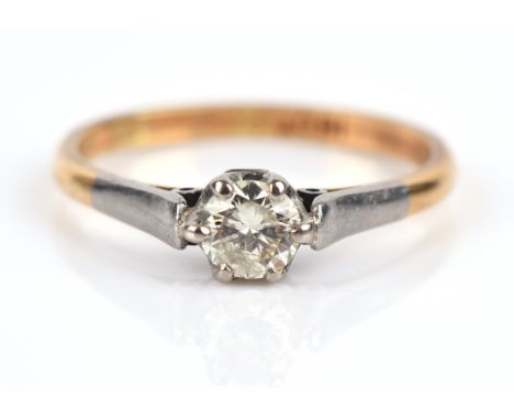 Single stone diamond ring, round brilliant diamond weighing an estimated 0.47 carats, claw set in 18 ct, size P½Condition Rep